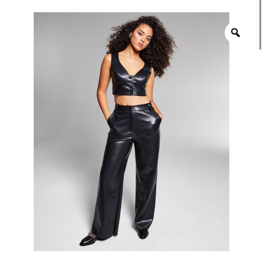 Black Women's Leather petite Pants and vest